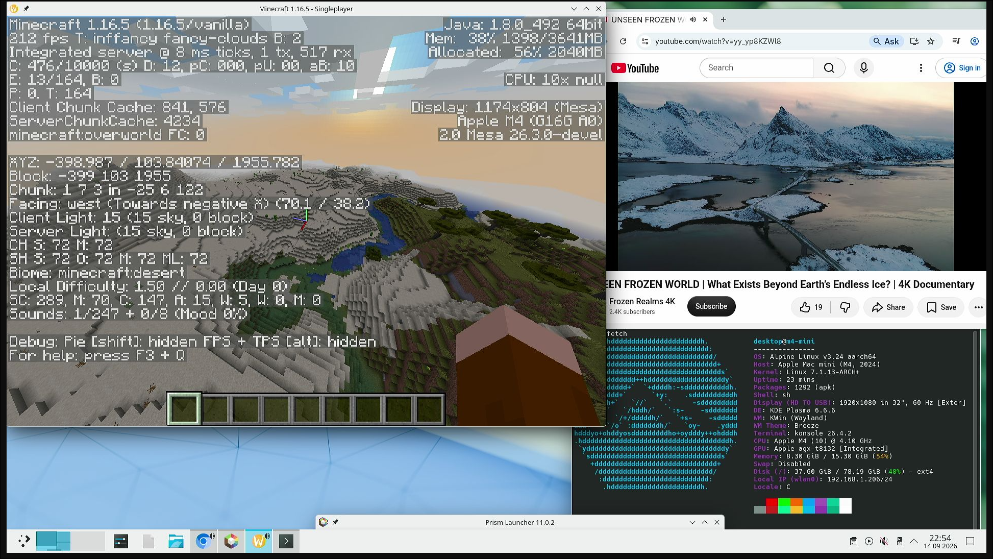 Minecraft running at 212fps on the M4 Mac Mini.